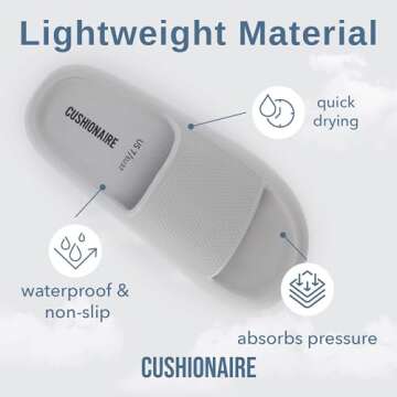 CUSHIONAIRE Feather Slides – Comfortable Cloud Cushion House Slippers for Women, Indoor Outdoor EVA Foam Foot Spa Shower Shoes, Non-Slip Arch Support, LIGHT GRAY 6