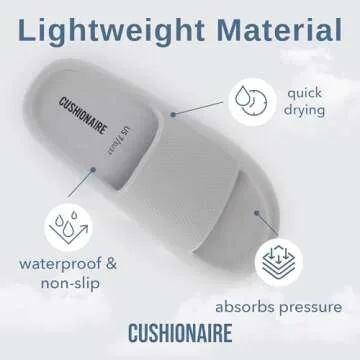 CUSHIONAIRE Feather Slides – Comfortable Cloud Cushion House Slippers for Women, Indoor Outdoor EVA Foam Foot Spa Shower Shoes, Non-Slip Arch Support, LIGHT GRAY 6