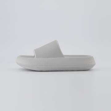 CUSHIONAIRE Feather Slides – Comfortable Cloud Cushion House Slippers for Women, Indoor Outdoor EVA Foam Foot Spa Shower Shoes, Non-Slip Arch Support, LIGHT GRAY 6