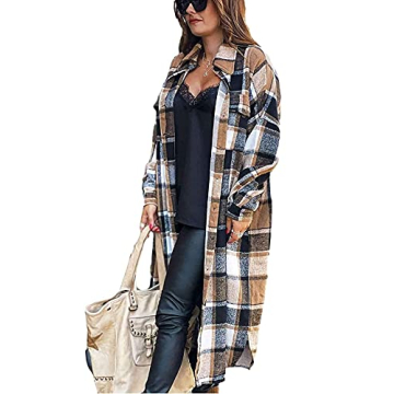 Peaceglad Women's Oversized Plaid Shacket - Warm, Stylish & Versatile