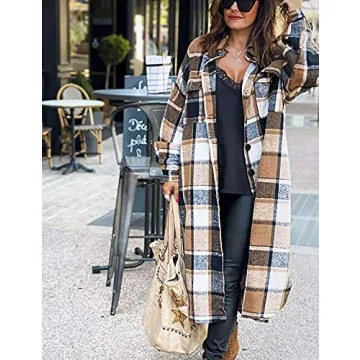 Peaceglad Women's Oversized Plaid Shacket Warm Stylish