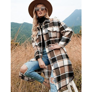 Peaceglad Women's Oversized Plaid Shacket Warm Stylish