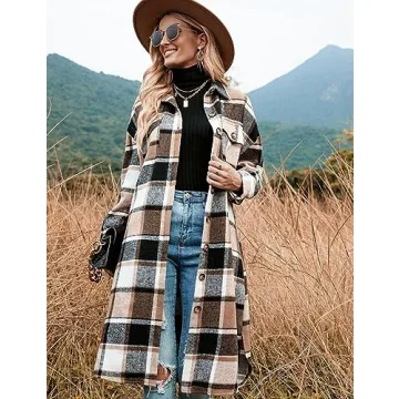 Peaceglad Women's Oversized Plaid Shacket Warm Stylish