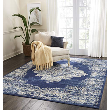 Nourison Home Grafix GRF14 8' Round Rug - Blue & Cream Distressed Design