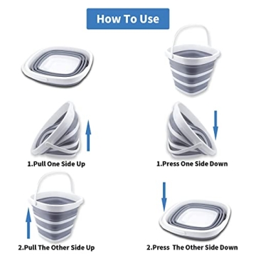 Craftend Collapsible Bucket 10L 2.6 Gallon Cleaning Bucket Mop Bucket Folding Foldable Portable Small Plastic Water Supplies for Outdoor Garden Camping Fishing Car Wash Space Saving Grey Square