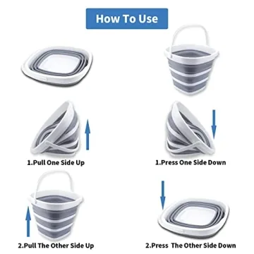 Craftend Collapsible Bucket 10L 2.6 Gallon Cleaning Bucket Mop Bucket Folding Foldable Portable Small Plastic Water Supplies for Outdoor Garden Camping Fishing Car Wash Space Saving Grey Square