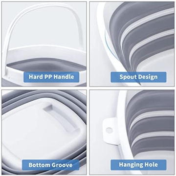 Craftend Collapsible Bucket 10L 2.6 Gallon Cleaning Bucket Mop Bucket Folding Foldable Portable Small Plastic Water Supplies for Outdoor Garden Camping Fishing Car Wash Space Saving Grey Square