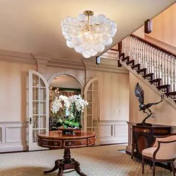 Longree Bubble Ball Semi Flush Mounting Ceiling Light Fixtures, Dia 20 inch Gold and Clear Blown Glass Small Swirled Glass Chandelier for Bedroom Study Bathroom Dining Room