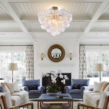 Longree Bubble Ball Semi Flush Mounting Ceiling Light Fixtures, Dia 20 inch Gold and Clear Blown Glass Small Swirled Glass Chandelier for Bedroom Study Bathroom Dining Room