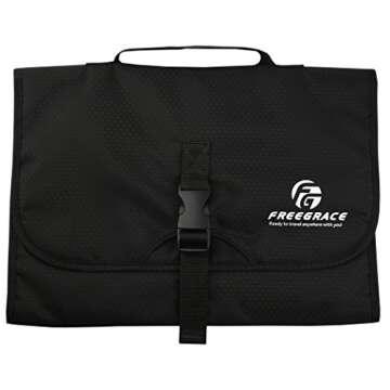 Freegrace Premium Hanging Toiletry Travel Bag - Cosmetic, Jewelry, Toiletry & Accessory Storage Organizer Bag, Large Size, Various Compartments (Black)