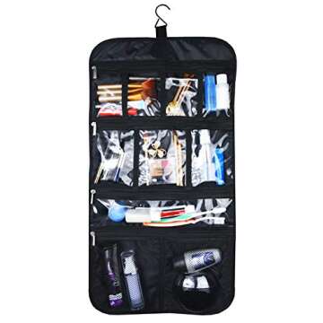 Freegrace Premium Hanging Toiletry Travel Bag - Cosmetic, Jewelry, Toiletry & Accessory Storage Organizer Bag, Large Size, Various Compartments (Black)