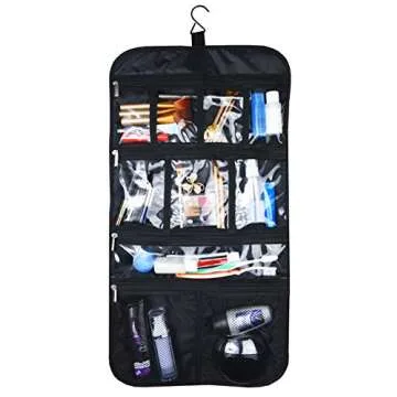 Freegrace Premium Hanging Toiletry Travel Bag - Cosmetic, Jewelry, Toiletry & Accessory Storage Organizer Bag, Large Size, Various Compartments (Black)