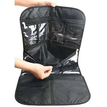 Freegrace Premium Hanging Toiletry Travel Bag - Cosmetic, Jewelry, Toiletry & Accessory Storage Organizer Bag, Large Size, Various Compartments (Black)