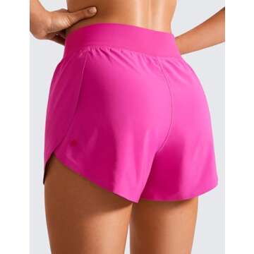 CRZ YOGA High Waisted Dolphin Athletic Running Shorts for Women 3" High Split Comfy Mesh Liner for Gym Workout Track Hibiscus Purple Large