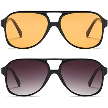 PAMIX Retro Trendy Aviator Sunglasses 70s Cool Oversized Vintage Unisex 100% UVA/UVB Protection (Bla...