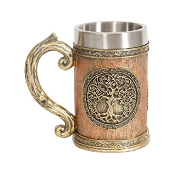 Ottalent 18fl oz Nordic Mythology World Tree Yggdrasil Beer Stein Mug, Stainless Steel TheTree of Li...
