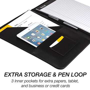 Samsill Contrast Stitch Faux-Leather Padfolio, Business Portfolio for Men and Women, Resume Document Organizer with 8.5 x 11 Inch Writing Pad, Black