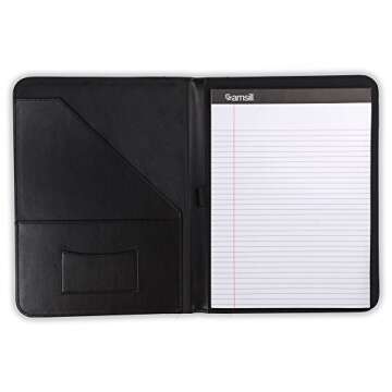 Samsill Contrast Stitch Faux-Leather Padfolio, Business Portfolio for Men and Women, Resume Document Organizer with 8.5 x 11 Inch Writing Pad, Black