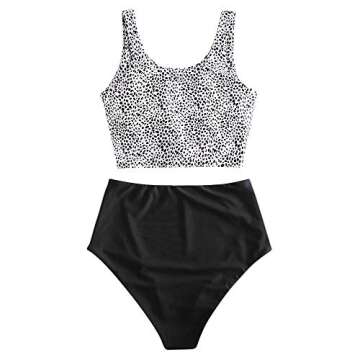 ZAFUL Women's High Waisted Bikini Scoop Neck Swimsuit Two Pieces Bathing Suit Leopard-D M