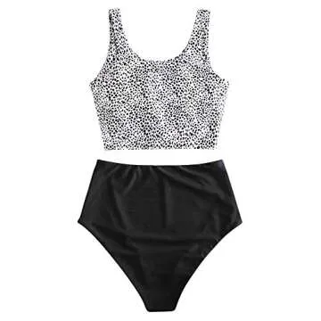 ZAFUL Women's High Waisted Bikini Scoop Neck Swimsuit Two Pieces Bathing Suit Leopard-D M