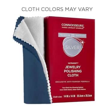CONNOISSEURS Premium Edition Extra Large Ultrasoft Polishing Cloth with Anti-Tarnish, Value Size 14x14 inches, for Silver Jewelry