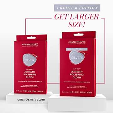 CONNOISSEURS Premium Edition Extra Large Ultrasoft Polishing Cloth with Anti-Tarnish, Value Size 14x14 inches, for Silver Jewelry