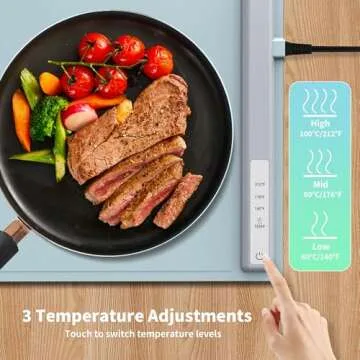 binROC Food Warming Mat Electric Warming Tray, Fast Full Surface Heating with 3 Temperature Level, R...