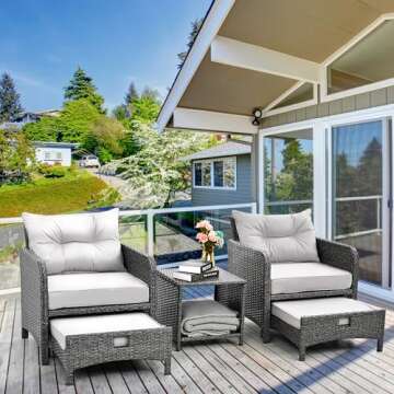 PAMAPIC 5-Piece Outdoor Patio Wicker Furniture Set