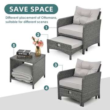 PAMAPIC 5-Piece Outdoor Patio Wicker Furniture Set