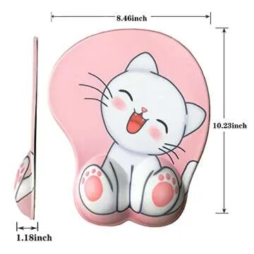 Cute pink mouse pad with ergonomic wrist rest support, non-slip gel anime Kawaii 3D mouse pads, wrist pads, pain relief, and easy typing, gaming, notebook computer home office work and study(Cat-pink)