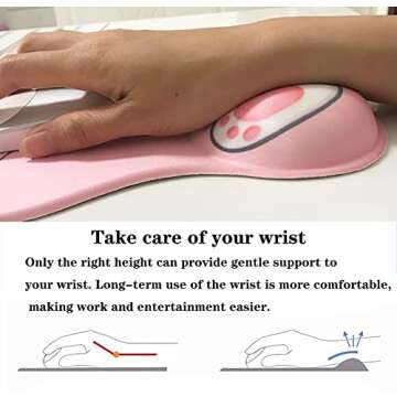 Cute pink mouse pad with ergonomic wrist rest support, non-slip gel anime Kawaii 3D mouse pads, wrist pads, pain relief, and easy typing, gaming, notebook computer home office work and study(Cat-pink)