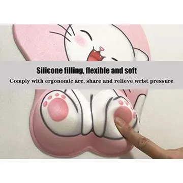 Cute pink mouse pad with ergonomic wrist rest support, non-slip gel anime Kawaii 3D mouse pads, wrist pads, pain relief, and easy typing, gaming, notebook computer home office work and study(Cat-pink)