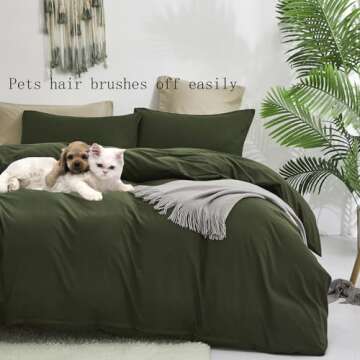 KAREVER Army Green Comforter Queen Dark Green Bedding Set Olive Green Comforter Set Queen Men Breathable 3 PCs Comforter Set 1 Queen Comforter (90x90 inches) with 2 Pillowcases (20x26 inches)