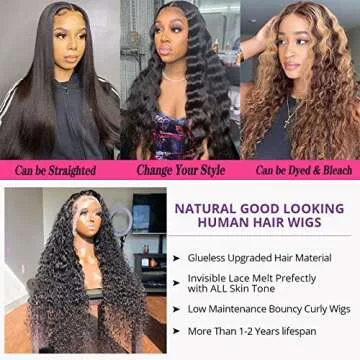 Sol Soal 20 Inch 13x4 Water Wave Lace Front Wigs Human Hair HD Transparent Wet and Wavy Lace Frontal Wigs for Black Women Brazilian Virgin Hair Glueless Pre Plucked with Baby Hair 150% Density