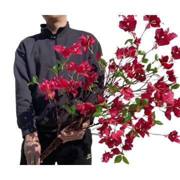 Artificial Bougainvillea Flower Branches Silk Bougainvillea Stems with Dried Tree Twigs Real Touch F...