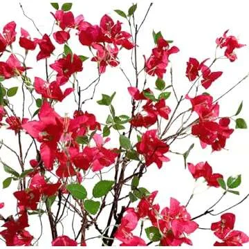 Artificial Bougainvillea Flower Branches Silk Bougainvillea Stems with Dried Tree Twigs Real Touch Faux Greenery Stems for Home Indoor Outdoor Decor Floral Bouquet Arrangements (Fuchsia - Pack of 4)