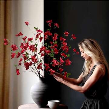 Artificial Bougainvillea Flower Branches Silk Bougainvillea Stems with Dried Tree Twigs Real Touch Faux Greenery Stems for Home Indoor Outdoor Decor Floral Bouquet Arrangements (Fuchsia - Pack of 4)