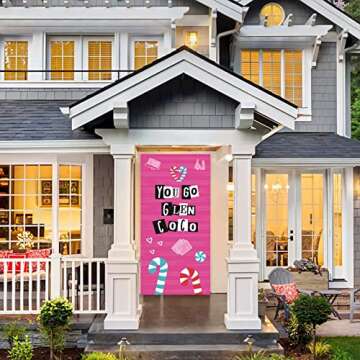 You Go Glen CoCo Happy Birthday Banner Background Hot Rose Pink Lip Theme Decor for Bridal Shower Wedding Night Out Hen Movie Bachelorette Party Girls Woman Birthday Party Favors Decorations Ideas