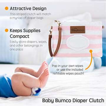 Bumco Diaper Clutch - Portable Wipes Dispenser & Baby Travel Essential, Airtight Baby Wipes Dispenser, Refillable Wipes Container, Travel Baby Essentials, Baby Wipe Dispenser, Diaper Bag Purse