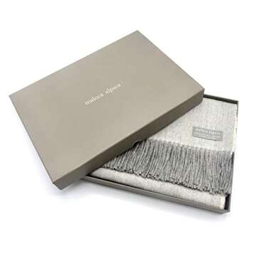 Maloca Alpaca - Lightweight Throw Blanket - 100% Baby Alpaca Wool Herringbone Weave - Ethically Sourced - Gentle on Skin - Softer and Warmer Than Wool - Very Limited Production - Light Grey