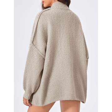 Saodimallsu Womens Oversized Cardigans Long Lantern Sleeve Button Down Chunky Knit Loose Fall Sweater Coats Khaki