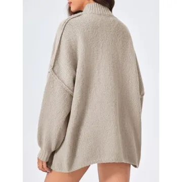 Saodimallsu Womens Oversized Cardigans Long Lantern Sleeve Button Down Chunky Knit Loose Fall Sweater Coats Khaki