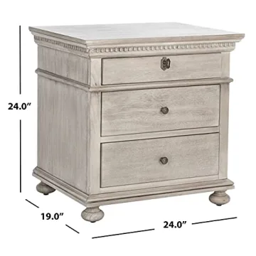 SAFAVIEH Couture Home Collection Allisyn Light Grey 3-Drawer Wood Nightstand Table (Fully Assembled)