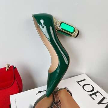 FSJ Women Bridal Pointed Toe Chunky High Heel Pumps