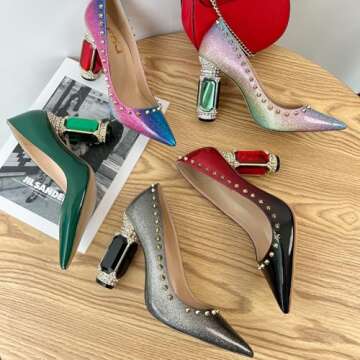 FSJ Women Bridal Pointed Toe Chunky High Heel Pumps