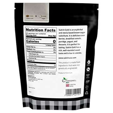 Sukrin Gold - Natural Brown 1:1 Sugar Substitute with Erythritol and Stevia, Zero Calorie Sweetener for Keto and Low Carb Diets, Gluten Free, Vegetarian, Baking, Non GMO, 1.1 lb Bag (1 Pack)