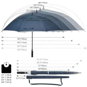 G4Free 47/54/62/68 Inch Automatic Open Golf Umbrella Oversize Extra Large Double Canopy Vented Windproof Waterproof Stick Umbrellas (Black)