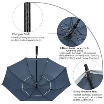 G4Free 47/54/62/68 Inch Automatic Open Golf Umbrella Oversize Extra Large Double Canopy Vented Windproof Waterproof Stick Umbrellas (Black)