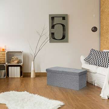 Otto & Ben 30" Storage Ottoman with SMART LIFT Top, Upholstered Tufted Bench, Foot Rest, Light Grey