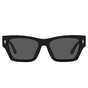 Tory Burch Women's TY7169U Universal Fit Rectangular Sunglasses, Black, 52mm